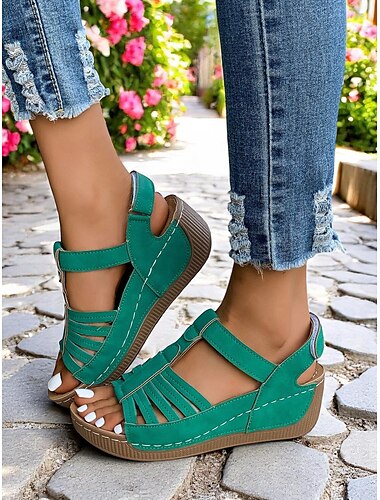  sandali da donna verdi con cinturino e chiusura a strappo – scarpe da passeggio leggere per abbigliamento casual