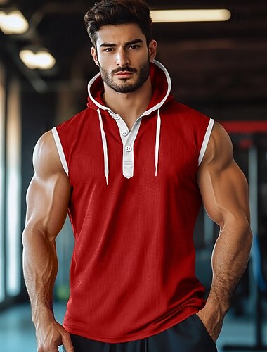  Per uomo Canotta a nido d'ape Gilet Maglietta senza maniche Senza Maniche Con Cappuccio Estate Semplice Moda Sportivo Classico Con cappuccio Casuale Palestra Streetwear Rosso Maglietta Top per Uomo