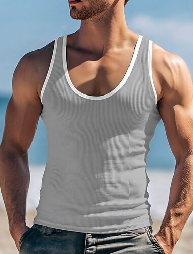  Férfi Atléta Ujjatlan póló Wifebeater ing Ujjatlan Terített nyak Nyár Színes Pit Strip Divat Dizájn Sportos Színes Szabadtéri Hétköznapi Alkalmi Fekete Fehér Királykék Férfi felső póló