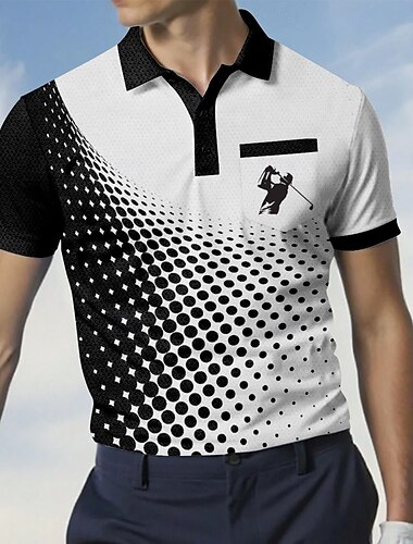  Herr Geometrisk Sport pikétröjor Kortärmad Polotröjor Skjortor med krage Business Casual Utomhus Fritids- Dagliga kläder Knappar 3D-utskrift Sommar Vit Blå Brun