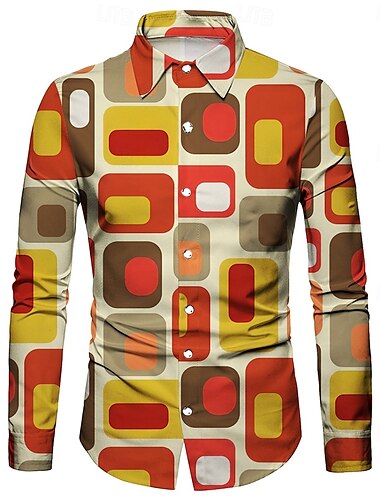  Retro Vintage 1970er Hemd Disco Geometrisch Psychedelisch Herren Halloween Karneval Musikfestival Pride Parade Erwachsene Hemd