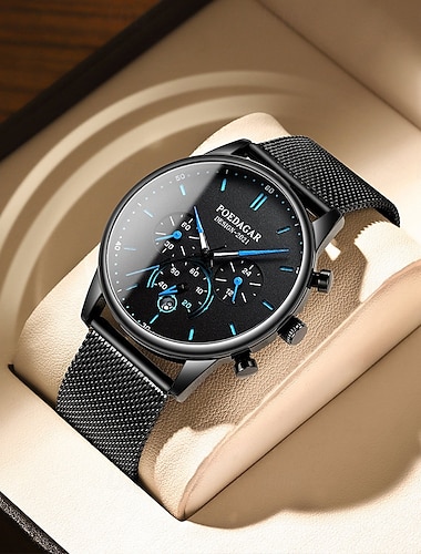  Reloj de moda para hombre, cronógrafo de acero inoxidable, malla de cuarzo, reloj de pulsera para hombre, resistente al agua, luminoso, fecha, relojes deportivos para hombre.