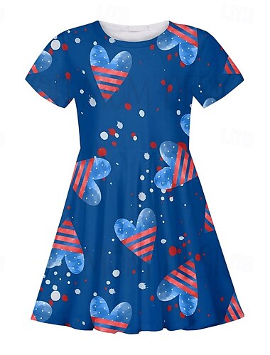  Mädchen' 3D Herz Kleid Kurzarm Sommer Frühling Urlaub Täglich Ferien Prinzessin Schön Süß Kinder 4-12 Jahre Freizeitkleid Knielang Normale Passform
