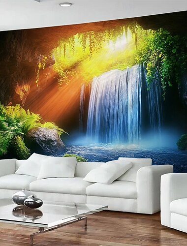  Rock Cave Waterfall Landscape Hanging Tapestry Mural Art Large Tapestry Mural Decoration Photos Background Carpet Curtains Home Bedroom Living Room Decoration