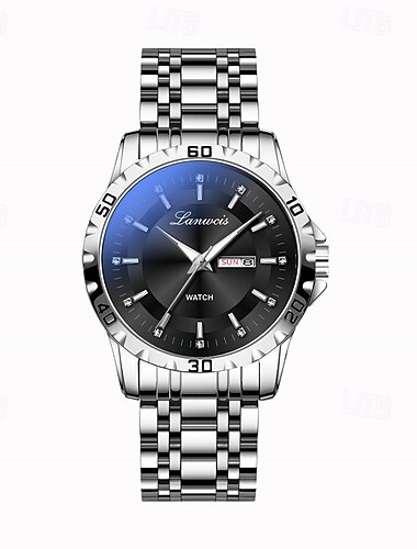  Orologio al quarzo da uomo - cinturino in acciaio inossidabile, impermeabile IPX7, lancette luminose, display giorno e data, stile business, orologio multifunzione alla moda per viaggi e sport