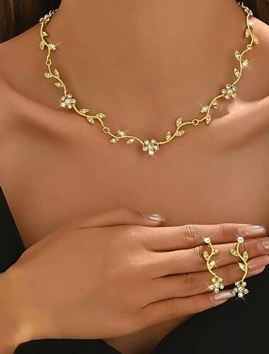  bruidssieradensets 1 set oorbellen met strass-legering, ketting, elegante, stijlvolle, zoete sieradenset voor bruiloft, feest, avondkleding, verloving