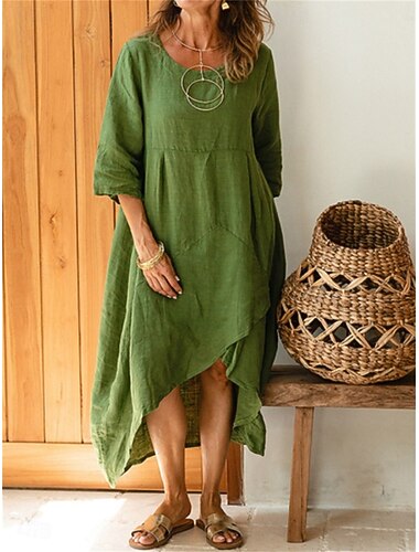  Per donna Abito Midi Abito a trapezio Abito Estivo Casual Quotidiano Vestibilità comoda Semplice Manica 3/4 Collo a V Bianco Viola Verde Verde militare Estate