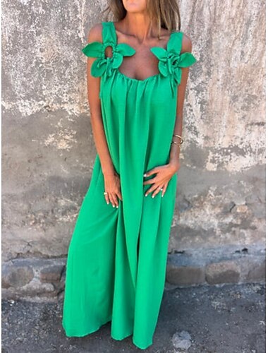  Damen Maxikleid Shiftkleid Unterkleid Lässig Täglich Normale Passform Einfach Ärmellos Spaghettiträger Schwarz Weiß Fuchsie Grün Sommer
