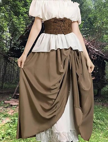  Médiéval Renaissance Jupe Jupe longue Ren Faire Pirate Couleur Unie Femmes Fantaisie Halloween Carnaval Mascarade Performance Foire de la Renaissance Adulte Jupe Toutes saisons