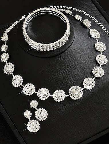  Brautschmuck-Sets 3 Imitationsdiamant 1 Halskette 1 Armband Ohrringe Damen Vintage Luxus Natur Lieblich Geometrisch Liebe Kostbar Schmuck-Set Für Hochzeit Arbeit Geschenk