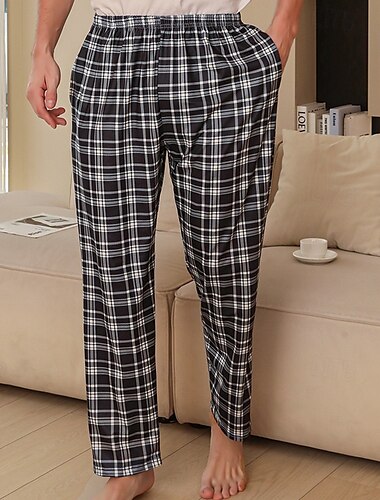  Hombre Ropa de salón Pantalones a cuadros Pantalones de Yoga (Lounge) Plaid Moda Clásico Casual Hogar Diario Cama Poliéster Comodidad Transpirable Suave Pantalón Cintura elástica Primavera Otoño