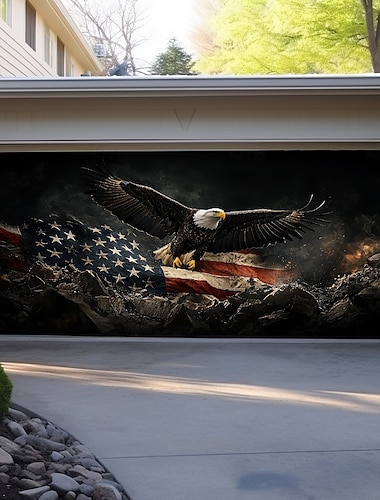  Decoraciones para puertas del 4 de julio Cubierta de puerta de garaje Bandera Patriótica Americana Águila Banner exterior Fondo grande para decoración de puerta de garaje de vacaciones Pared de casa