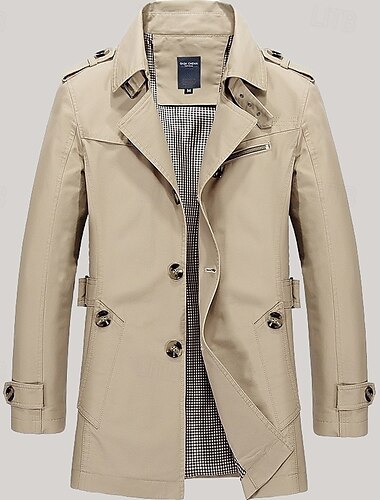  Herren übergangsjacke Trenchcoat Ausgehen Ganzjahres Windjacke Oberbekleidung Bekleidung Einfarbig Button-Down Umlegekragen Einreihig
