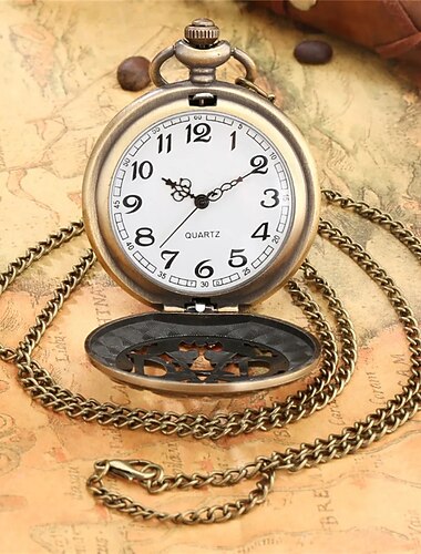  Vintage Bronze Taschenuhr für Papa Quarzwerk mit Kette, graviertes Geschenk zum Vatertag