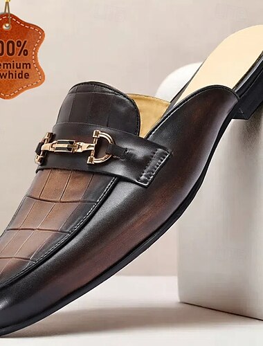  Chaussures mules en cuir marron pour homme avec motif crocodile et boucle dorée - luxueuses, élégantes, adaptées aux affaires, aux occasions formelles et aux tenues de soirée