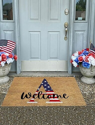  Július 4. Üdvözlő Szőnyeg Konyhai Szőnyeg Amerikai Patriotikus Padló Szőnyeg Csúszásmentes Terület Szőnyeg Olajálló Szőnyeg Beltéri Kültéri Szőnyeg Hálószoba Dekoráció Fürdőszoba Szőnyeg Bejárati