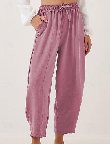  Per donna Pantaloni Eleganti Pantaloni Moda Streetwear Lunghezza intera Naturale Semplice Tasca Design con Coulisse Elastica All'aperto Confortevole All'aperto Vacanza Aalbicocca Blu cielo chiaro
