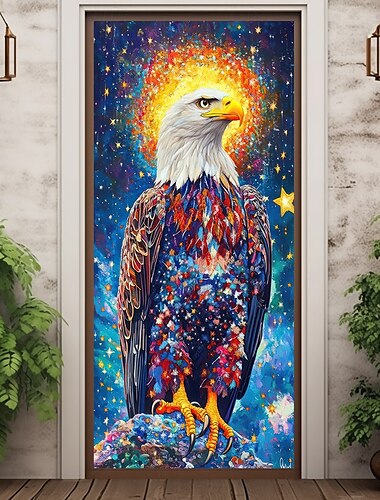  Decoraciones para puertas del 4 de julio cubiertas de puerta tapiz de puerta patriótico americano águila del Día de la Independencia decoración de cortina de puerta fondo de banner interior/exterior