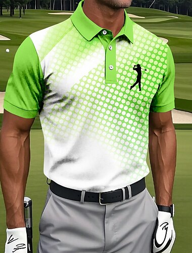  Herren Geometrisch Golf Sport-Poloshirts Kurzarm Polo-Shirts Hemden mit Kragen Sportbekleidung Athleisure Knöpfe Sommer Blau Himmelblau Grün