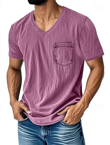  Homme T-shirt Chemise à manches courtes Manche Courte Col en V Été Uni Mode Designer Basique Avec Poches Vacances Rue Sortir Noir bleu marine Bleu T-shirt haut de gamme pour homme