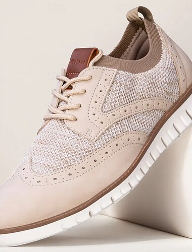  Herrenschuhe beige lässige Schnürschuhe mit atmungsaktivem Obermaterial aus Strick und flexibler Sohle für den Alltag im Büro und auf Reisen