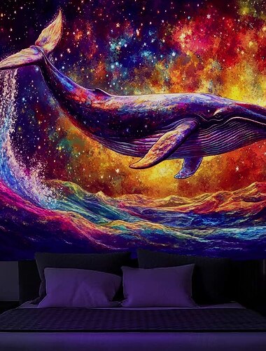  Schwarzlichttapete Leuchtet im Dunkeln Glow Party UV reaktiv Ozeanquallen Trippy Nebelige Naturlandschaft Hängende Tapete Wandkunst Wandmalerei für Wohnzimmer Schlafzimmer
