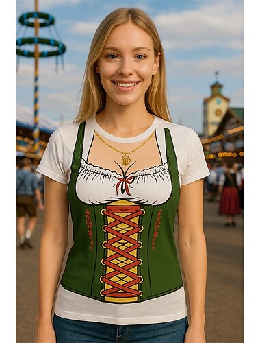  Oktoberfest Imprimé Dirndl T-shirt Bavarois Munich Allemand Graphique Pour Femmes Adulte Oktoberfest Gaufrage à chaud Festival