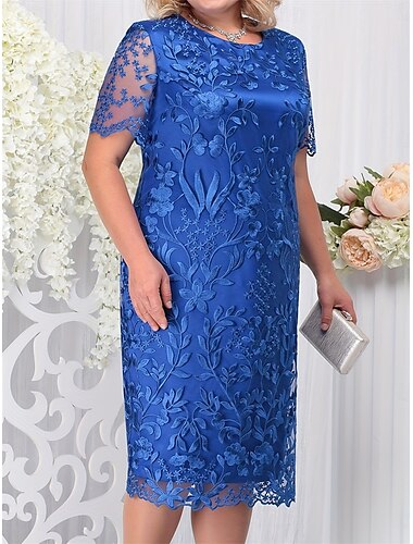  Plus Size Kleid Mutter der Braut Kurvenkleid Elegantes Rundhalsausschnitt Tee-Länge Spitze Kurzärmel mit einfarbig 2025