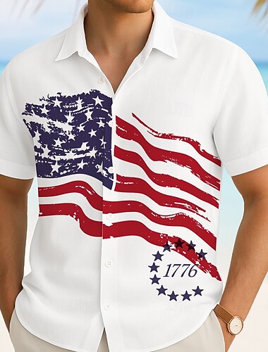  Tag der Unabhängigkeit Herren Amerikanische US-Flagge Patriotisch Vierter Juli Hemd Sommerhemd Knopfhemd Kurzarm Modisch lässig Outdoor Ferien Sommer Frühling Umlegekragen 3D-Druck Hemden mit Kragen