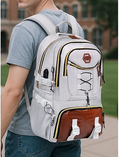  Sac à dos de grande capacité pour homme avec chargeur USB et compartiment à chaussures, sac d'école Oxford résistant à l'eau pour étudiants et voyages en plein air