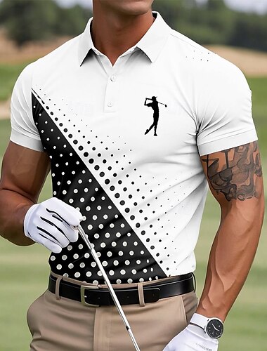 Homme Pois Golf Polos de Sport Manche Courte Polos Chemises à Col Vêtement décontracté de travaile Extérieur Athleisure Tenue quotidienne Impression 3D Été Blanche Rose Claire Bleu