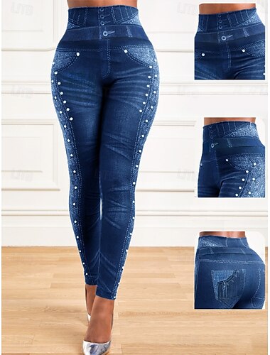  Pantalons Leggings pour femmes 3D Imprimés Chinos Vacances Streetwear Décontracté Longueur Totale Taille Haute Imprimé Graphique Confortable Doux Confortable Élastique Extérieur Rue Bleu Gris Été