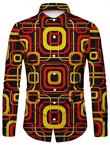  Retro Vintage 1970er Hemd Disco Geometrisch Psychedelisch Herren Halloween Karneval Musikfestival Pride Parade Erwachsene Hemd