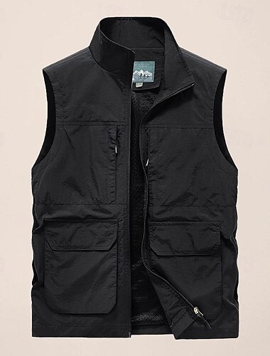  Herren Angelweste Ärmellose Weste Outdoor Moderne zeitgenössische Ganzjahres Mehrere Taschen Chinlon Außenbereich Einfarbig Reisverschluss Stehkragen Standard Passform Schwarz aschgrau Kaki Armeegrün