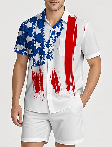  Unabhängigkeitstag 4. Juli USA Flagge Manga Hawaii-Hemden Zurück zur Schule USA Flagge Grafik Für Herren Erwachsene Maskerade 4. Juli 3D-Druck Festival