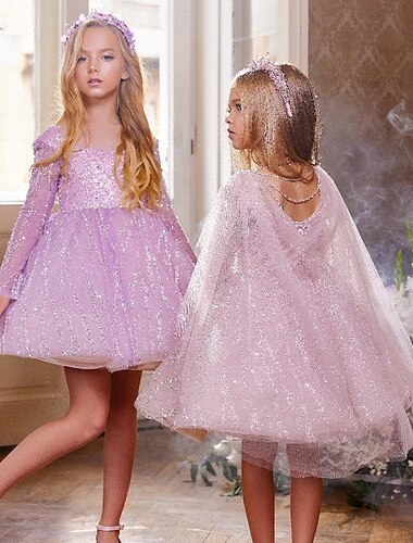  Vestido de Gala Hasta la Rodilla Vestido de Niña Florista Quinceañera Elsa congelada Niñas lindo vestido de fiesta Tul con Fruncido Estilo real tutú Ajuste 3-16 años