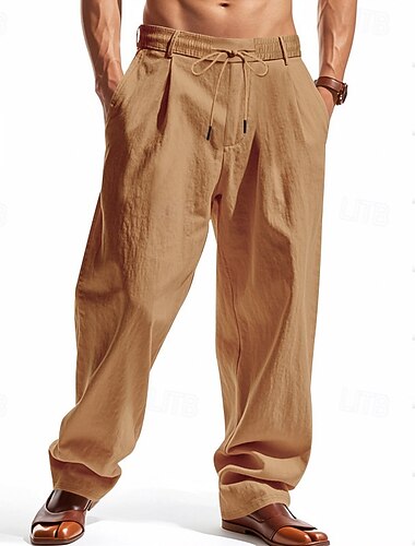  Férfi Vászon nadrág Nadrág Nyári nadrág Strand nadrág Zseb Zsinór Rugalmas derék Sima Mokaszinok Légáteresztő Vakáció Napi Szabadság Hawaii Boho Világos khaki Keki zöld