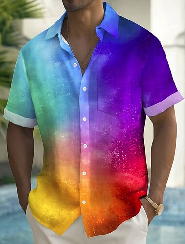  Hombre Arco iris LGBT Orgullo Camisa Camisa de verano Abotonar la camisa Manga Corta Moda informal Festivos Ropa de calle Verano Primavera Cuello Vuelto Impresión 3D camisas con cuello Un bolsillo