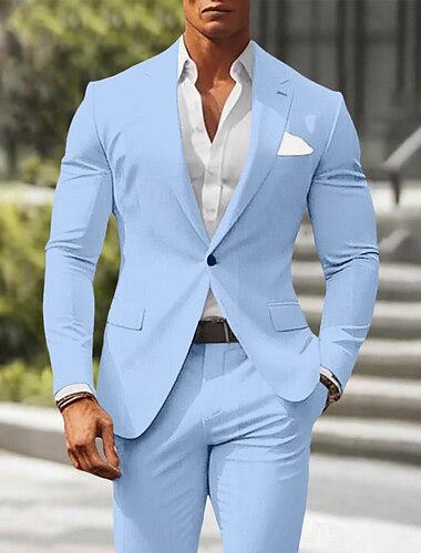  Herren Hochzeitsanzüge Lässige Leinenanzüge Erbsengrün Rosa Sommer Einfarbig Standard Fit 2-teiliger Einreiher mit einem Knopf
