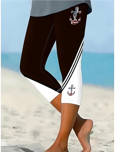  Damleggings Capri-byxor Hög elasticitet Semester Mode Kustlaug Farmors stil Hel längd Medel midja Grafisk Rand Hav Tryckning Termisk Varm Andningsbar Mjuk Stretchy Utomhus Semester Sommar