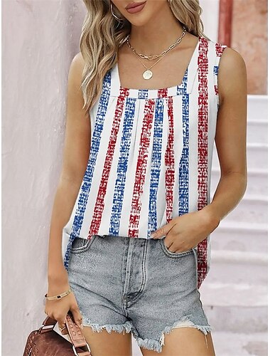  Damen Camisole-Tanktop Grafik Geometrisch Gestreift Vintage Tropisch Stilvoll Ärmellos Quadrathals Normale Oberteile Täglich Gerafft Druck Rote Blau Staubiges Blau Sommer Frühling