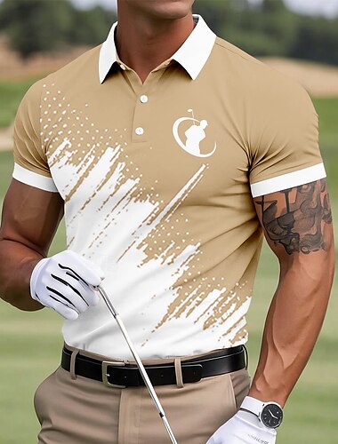  Herren Farbblock Golf Sport-Poloshirts Kurzarm Polo-Shirts Hemden mit Kragen Sportbekleidung Lässig Geschäft Athleisure Knöpfe Sommer Blau Braun