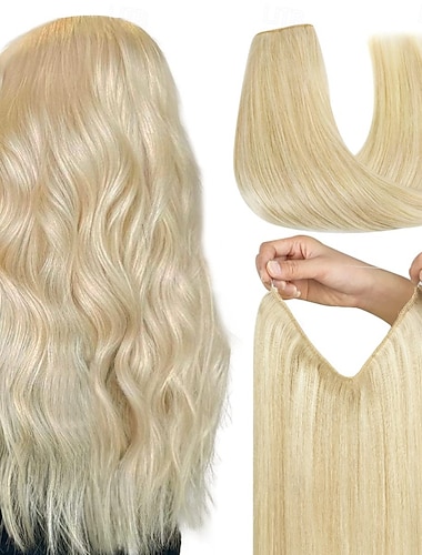  Extensions de cheveux humains invisibles, 20 pouces - 50 g, 22 pouces - 80 g, 613 #, blond, transparent, à clipser, pour femmes