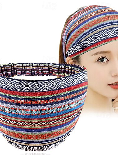  Boho Headbands for Women Girls Wide Hippie Hair Accessories Colorful Stripe Head Bands for Women's Hair Fashion Hairbands Turban Headwraps Non Slip