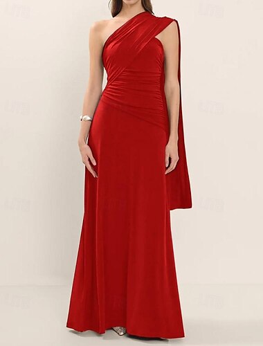  A-Linie Abendkleid Elegant Kleid Formell Hochzeitsgast Bodenlang Ärmellos Ein-Schulter Jersey mit Gerafft 2025
