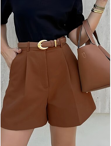  Damen Shorts Chinos Urlaub Vintage Mode kurze hohe Taille einfarbig Taschen bequem weich komfortabel mikroelastisch Outdoor Straße täglich camel schwarz royalblau kaffee Sommer Frühling reguläre