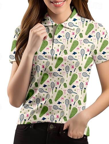 US Open Per donna Maglia da tennis Maniche Corte Stampato UPF50+ Asciugatura Rapida Tennis Golf Badminton Colletto Polo Grafico Maglietta Top Bianco Rosa Azzurro cielo Abbigliamento da tennis
