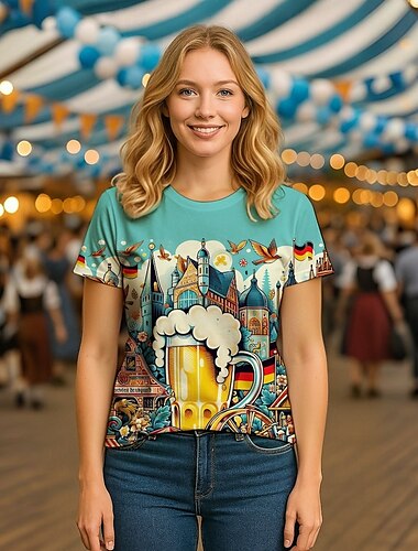 Oktoberfest bayerske Øl T-shirt Bayersk München Grafisk Til Dame Voksne Oktoberfest øl 3D-udskrivning Afslappet / Hverdag