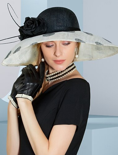  hatter lin solhatt sinamay-hatt bryllup teselskap elegant bryllup med fjær prikkete hodeplagg hodeplagg