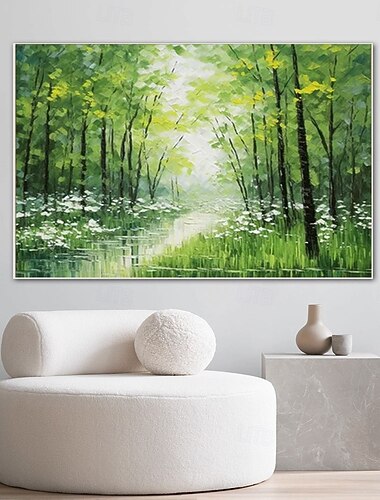  Dipinto a mano, dipinto a olio su tela, moderno dipinto di un albero verde con texture floreale, dipinto di un albero, arte murale 3D, dipinto di una foresta floreale, arte contemporanea, grande